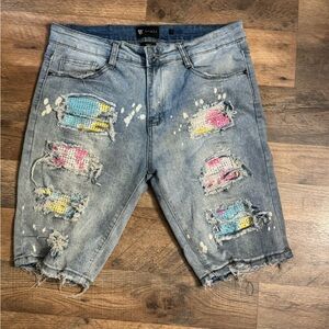 Distressed Blue Jean Shorts